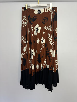 Racil Brown Mara Cupro Pleated Floral Skirt FR 44 (UK 16)