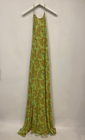 Versace Green Backless Maxi Beach Dress with Gold Prints and Logo Detail IT 42 (UK 10)