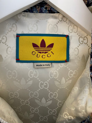 Gucci X Adidas Purple and Yellow Cropped Short Sleeve Hooded Jacket with GG Prints Size IT 42 (UK 10)