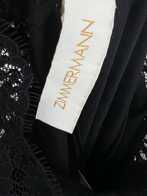 Zimmermann Black Lace Panel Slip Midi Dress with Tie Waist Detail Size 1 (UK 10)