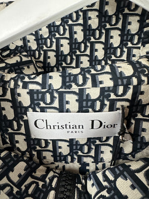 Christian Dior Hooded Anorak in Blue & Ecru Technical Taffeta Jacquard with Dior Oblique Motif Size XS (Size UK 6) RRP £3,100