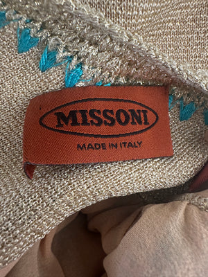 Missoni Gold & Turquoise Woven Short Dress with Patterns Detail Size IT 38 (UK 6)