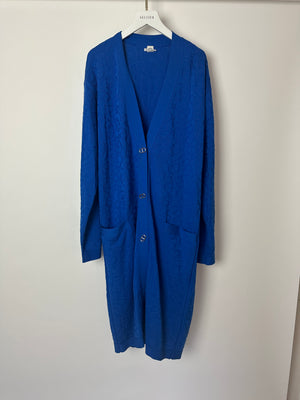 Hermès Electric Blue Silk & Cotton Long Cardigan with Chaine D'Ancre Buttons Size FR 36 (UK 8)