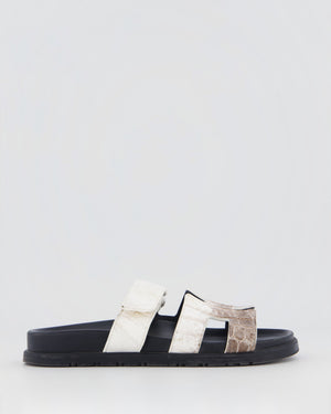 Hermès Chypre Sandal in Brown and White Matte Niloticus Himalaya Crocodile Size EU 37.5