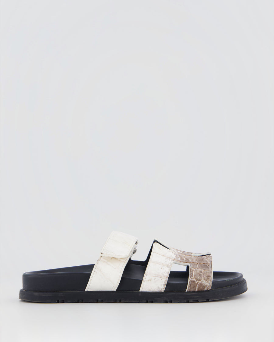 Hermès Chypre Sandal in Brown and White Matte Niloticus Himalaya Crocodile Size EU 37.5