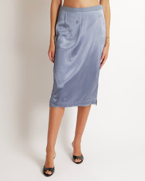 Fendi Blue Satin Midi Skirt with Back Logo and FF Zip Details Size IT 40 (UK 8) RRP £950