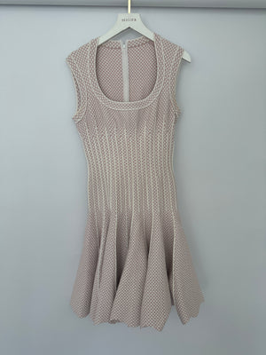 Alaïa Pink & Cream Skater Dress with Polkadot Pattern & Wave Hem Detail Detail Size FR 38 (UK 10)