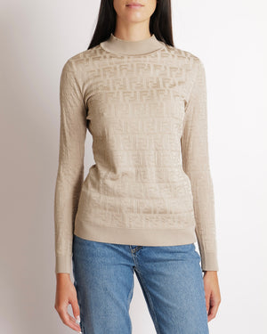 Fendi Beige FF Logo Metallic Long-Sleeve Top Size IT 42 (UK 10)&nbsp;