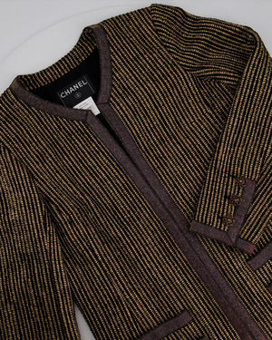 Chanel 10C Cruise Black, Red and Gold Tweed Longline Jacket with Metallic Trim Detail FR 40 (UK 12) RRP £2460