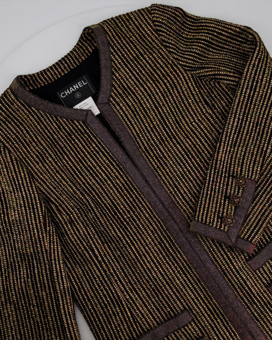 Chanel 10C Cruise Black, Red and Gold Tweed Longline Jacket with Metallic Trim Detail FR 40 (UK 12) RRP £2460
