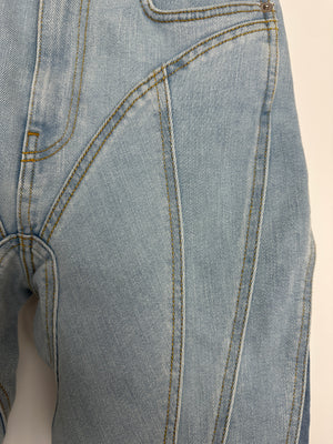 Mugler Light Blue Denim Panelled Skinny Jeans with Back Logo Detail Size FR 36 (UK 8)