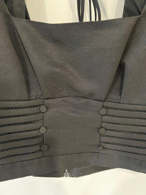 Self Portrait Black Ottoman Square Neck Cropped Top with Puff Sleeves and Open Back Detail Size UK 14 RRP £215