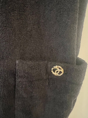 Chanel Black Terry Beach Mini Dress with Pocket Detail and Champagne Gold CC Logo Buttons Size FR 36 (UK 8)
