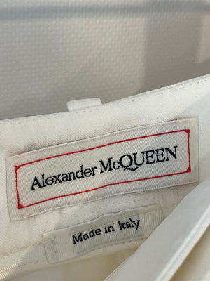 Alexander McQueen White Blazer Jacket and Matching Trousers Set with White Button Details Size IT 42/44 (UK 10/12)