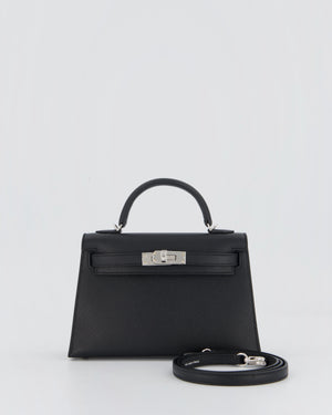 Hermès Mini Kelly II Bag in Noir Epsom Leather with Palladium Hardware