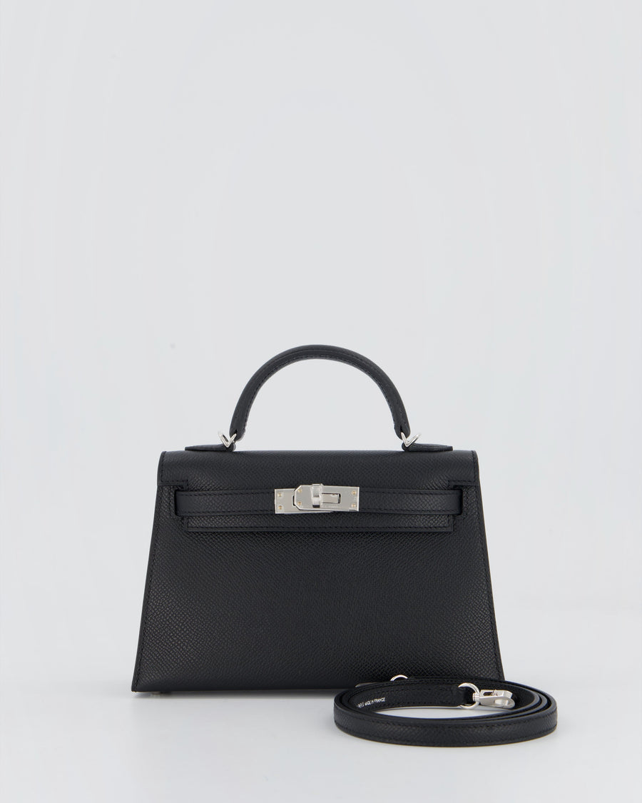 Hermès Mini Kelly II Bag in Noir Epsom Leather with Palladium Hardware