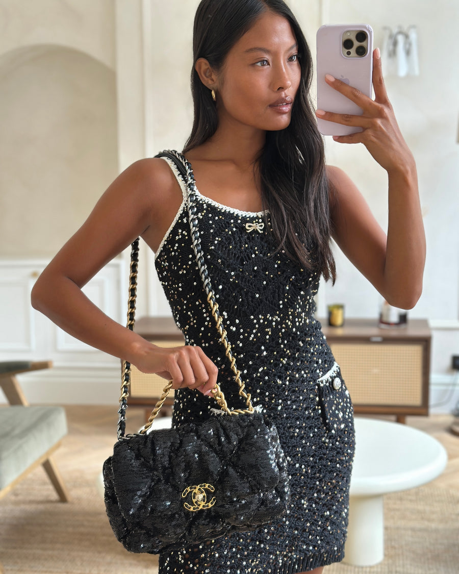 Chanel Black Sequin Medium 19 Bag with Mixed Hardware