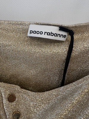 Paco Rabanne Gold Shimmery Sleeveless Mini Dress with Rouched Detail and Gold Buttons Size FR 38 (UK 10)