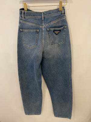 Prada Blue High-Rise Straight Leg Jeans with Black Logo Detail Size 26 (UK 8) RRP £980