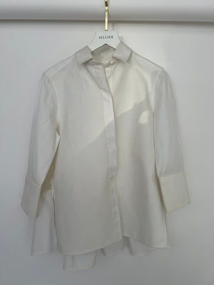Valentino Cream Long Sleeve Button Down Shirt with Textured Detail and Peplum Back Size IT 40 (UK 8)