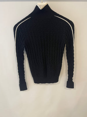 Chanel Black Cashmere Jumper with Silver Camelia Buttons and White Trim Details Size FR 34 (UK 6)