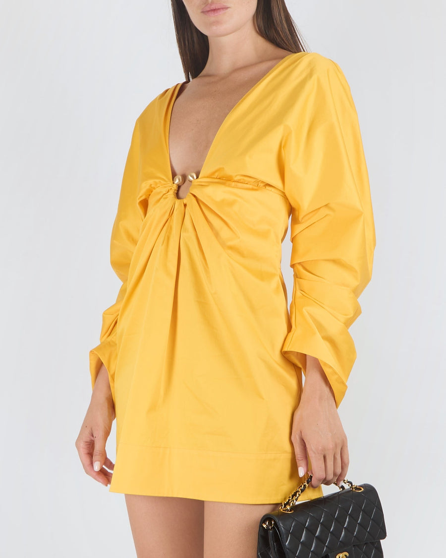 Cult Gaia Yellow Questra Mini Dress with Gold Sphere-Shaped Hardware Details Size US 4 (UK 8) RRP £675