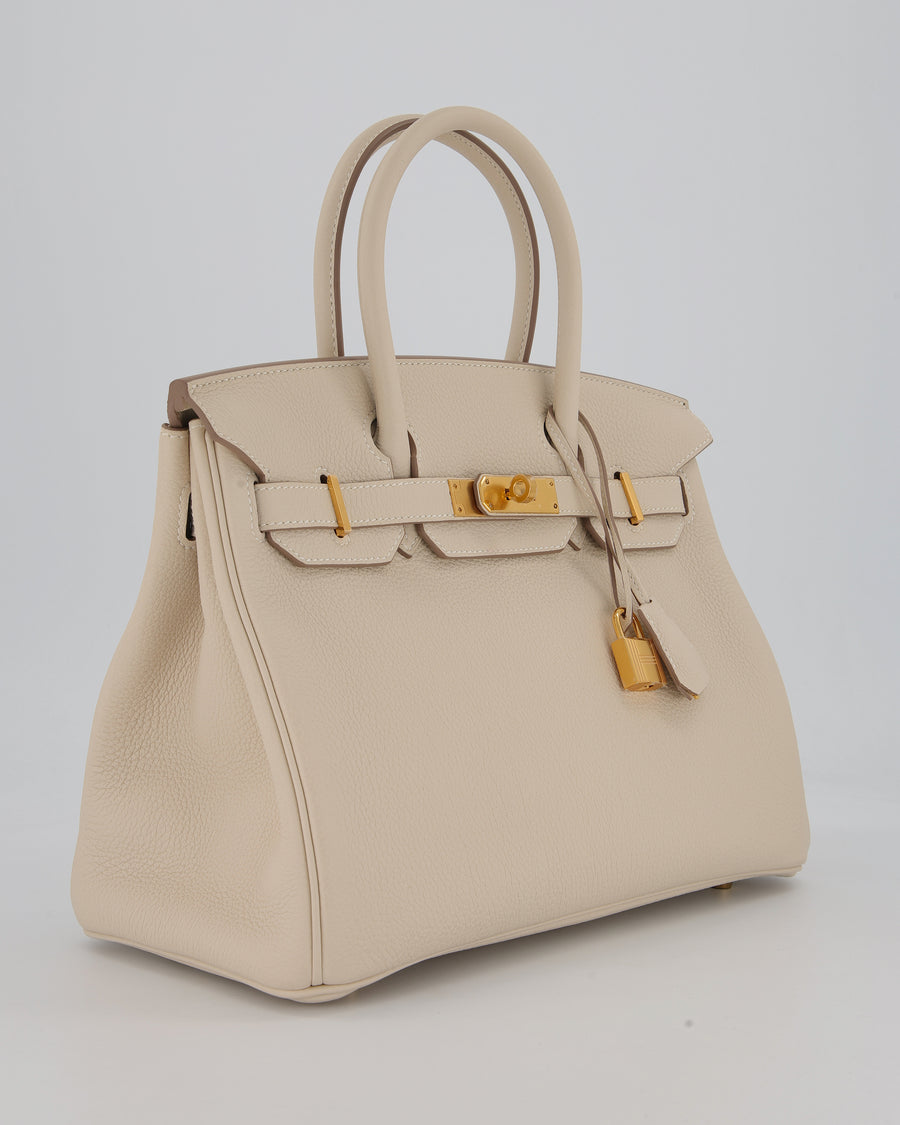*RARE* Hermès Birkin 30 Retourne Bag in Craie Togo Leather with Gold Hardware