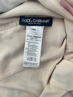Dolce Gabbana Pink Silk Floral Print Top and Midi Skirt Set Size IT 40 (UK 8)