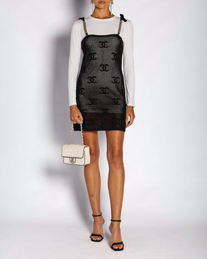 Chanel 22/C Black Knitted Midi Dress with Long Sleeve White Underlay Size S (UK 8)