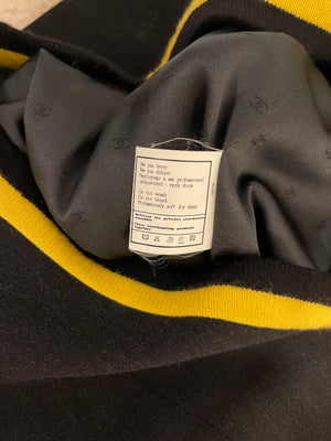 *HOT* Chanel 1994 Vintage Black and Yellow Wool Jacket & Midi Skirt Set with CC Logo Button Details Size FR 40 (UK 12)