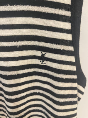 Saint Laurent Black and White Striped Sleeveless Cassandre Tank Top with Logo Detail Size XS (UK 6) RRP £445