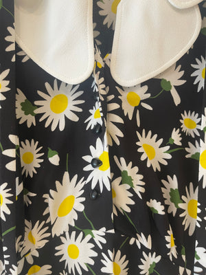 Saint Laurent SS20 Black, Daisy Print Mini Dress with Petal Collar Detail Size FR 36 (UK 8) RRP £1,600