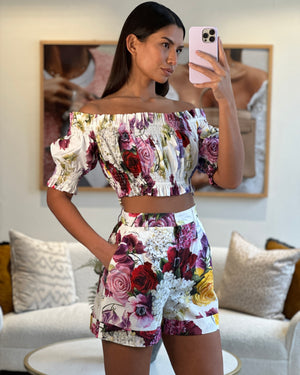 Dolce & Gabbana Purple Hydrangea Print Top with Matching Shorts Size IT 38/40 (UK 6/8)