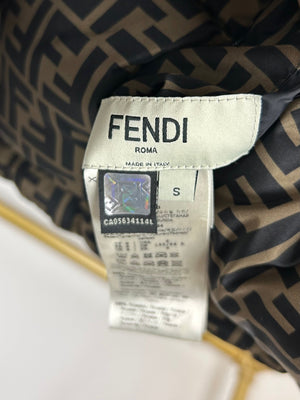 Fendi Black & Brown FF Monogram Print Reversible Hooded Puffer Jacket with Rubber FF Logo Zipper Detail Size S (UK 6)