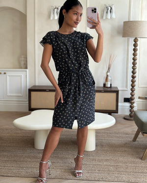 Chanel 2012 Black CC Logo Short Sleeve Midi Dress with Waist Tie Detail Size FR 34 (UK 6)