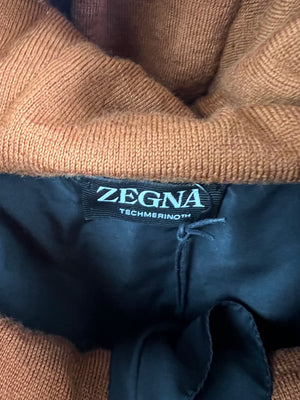 Zegna Menwear Black and Brown Stripe Knitted Long Sleeve Quarter Zip Knitted Jacket with Nylon Hood Size XXL