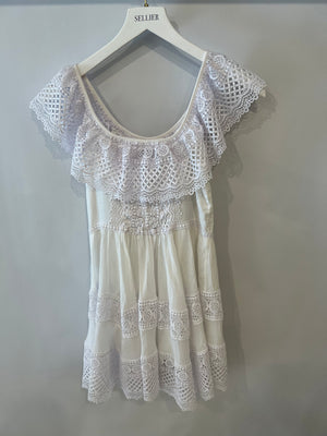 Charo Ruiz White Mini Dress with Lace Details Size M (UK 10)