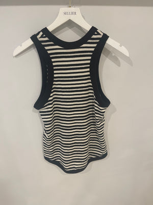 Saint Laurent Black and White Striped Sleeveless Cassandre Tank Top with Logo Detail Size XS (UK 6) RRP £445