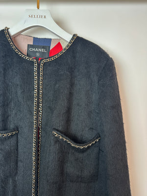 *HOT* Chanel 19A Black Llama & Wool Coat with Gold Chain Trim and CC Buttons Size FR 44 (UK 12) RRP £6,730