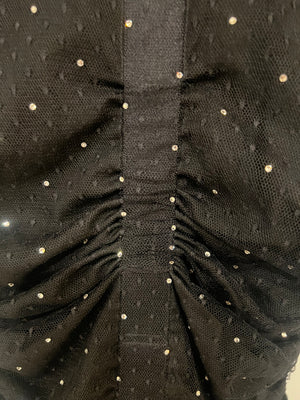 Chanel La Pausa Cruise 2019 Black Tulle Polka Dot Top and Trousers Set with Crystals and Satin Details Size FR 34 (UK 6)