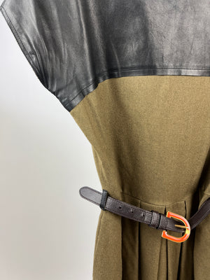 Fendi Khaki Leather Panelled Midi Dress with Belt Detail IT 44 (UK 12)