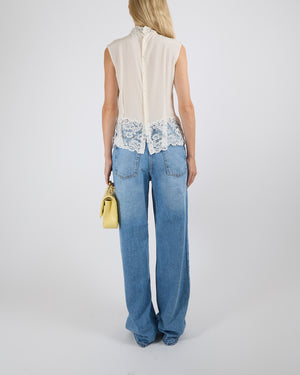 Ermanno Scervino White Silk Shirt Top with Lace Details Size IT 40 (UK 8)