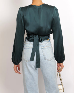 Zimmermann Dark Green Silk Long-Sleeved Wrap Top Size 2 (UK 12)