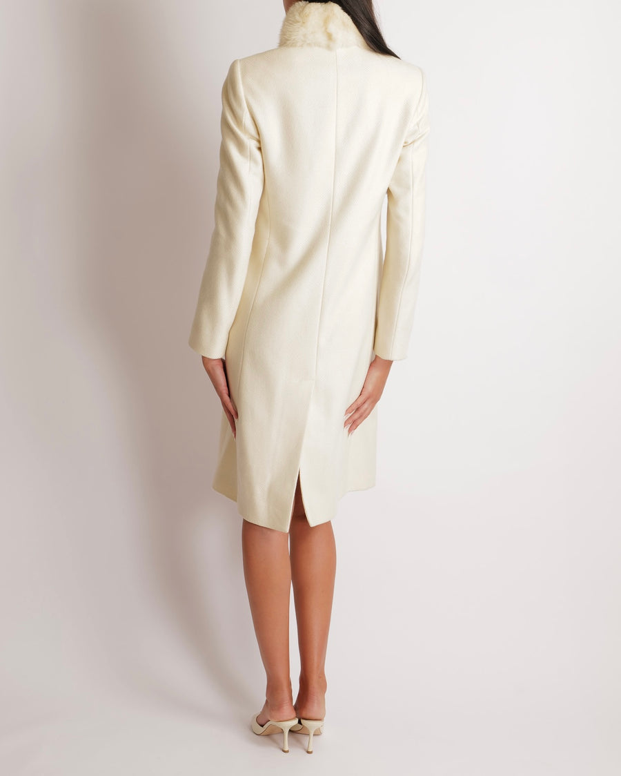 Loro Piana Cream Cashmere Coat with Sable Fur Collar Size IT 40 (UK 8)