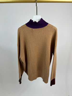 Marni Camel and Purple High Neck Cashmere Jumper Size IT 42 (UK 10)