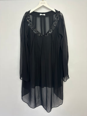 Emilio Pucci Black Sheer Mini Beach Dress with Crystal Neckline Size UK 10