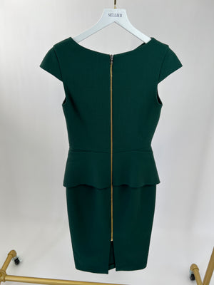 Roland Mouret Emerald Green Short Sleeve Midi Dress Waist Detail FR 38 (UK 10)