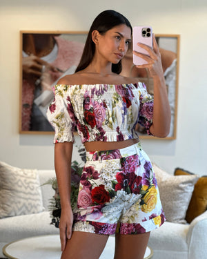 Dolce & Gabbana Purple Hydrangea Print Top with Matching Shorts Size IT 38/40 (UK 6/8)
