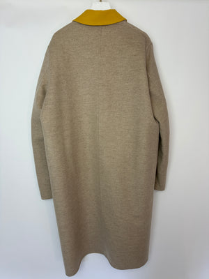 Loewe Beige and Yellow Wool Long Sleeve Coat with Silver Anagram Logo Button Size FR 34 (UK 6)