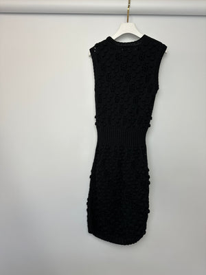 Chanel 17/P Black Crochet Mini Sleeveless Dress with CC Logo Button and Pocket Detail Size FR 36 (UK 8) RRP £2,880